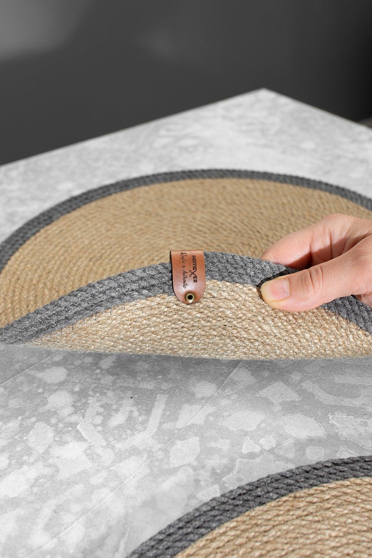 2 Pieces 32cm Round Gray Striped Placemats Straw Jute Knitted Base Presentation Set - Swordslife