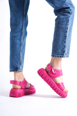735-PMB Thick Scalloped Pink Gladiator Platform Sandals