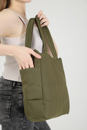 Khaki Green U25 3-Compartment Side 2 Pocket Detailed Zipper Closure Canvas Women'S Arm And Shoulder Bag B:35 E
