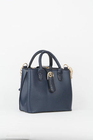 Damen-Hand- und Schultertasche mit Kroko-Griff, 2 Fächern, Druckknopf-Reißverschluss und Riemen in Marineblau