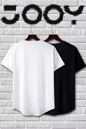 Brooklyn Printed Black And White Oval Cut Tshirt Set Of 2
