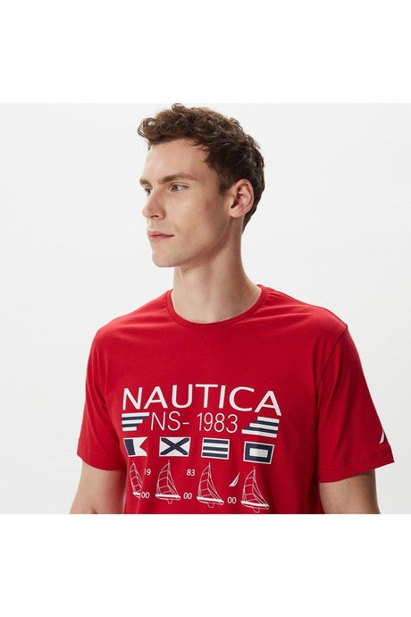 Men's Red Printed Standard Fit Short Sleeve T-shirt - Swordslife