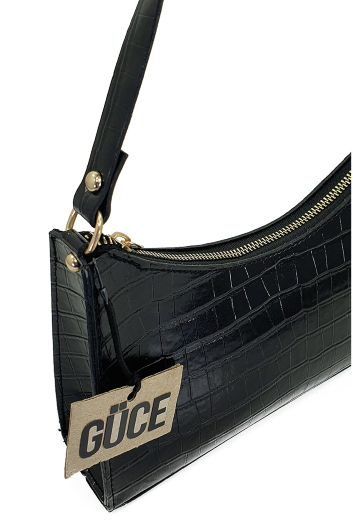 Black Crocodile Patterned Baguette Baguette Hand And Shoulder Bag Gc009000k