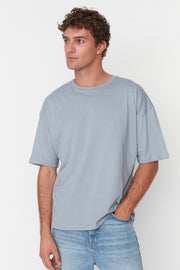 Gray Men'S Basic 100% Cotton Crew Neck Oversize Short Sleeve T-Shirt Tmnss22Ts0318