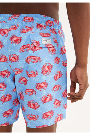 Blue Patterned Men'S Swimwear Shorts Crab Icon