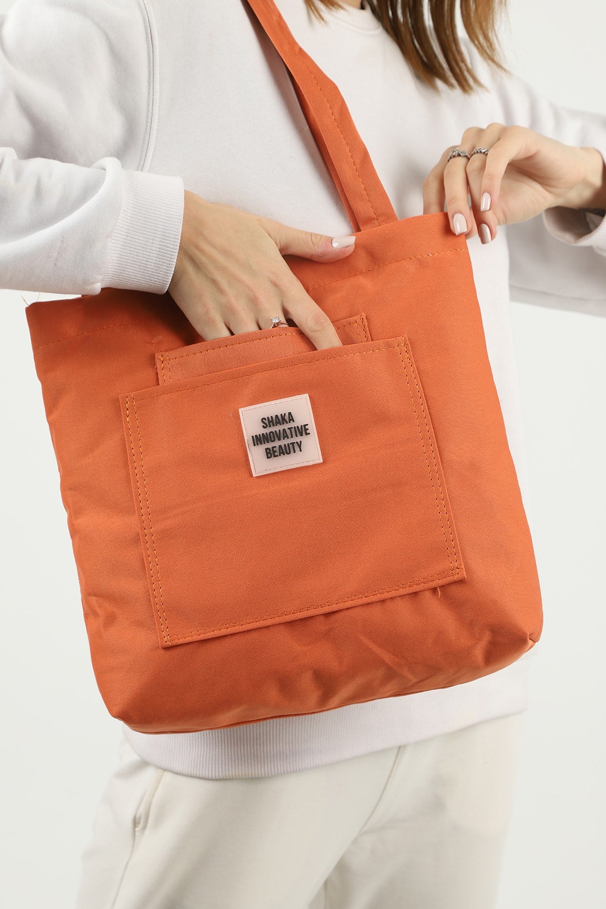 Orange U22 3-Compartment Front 2 Pocket Detailed Canvas Fabric Daily Women'S Arm And Shoulder Bag B:35 E:35