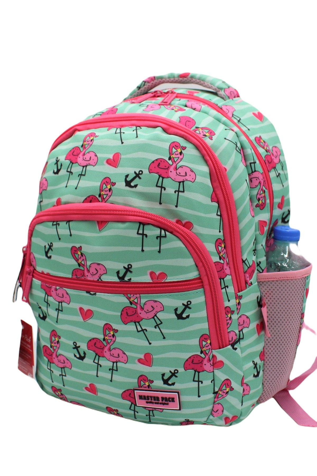 Flamingo gemusterte grüne Farbe Master Pack Mädchen Rucksack Grundschule Tasche mit Essen und Bleistifthalter