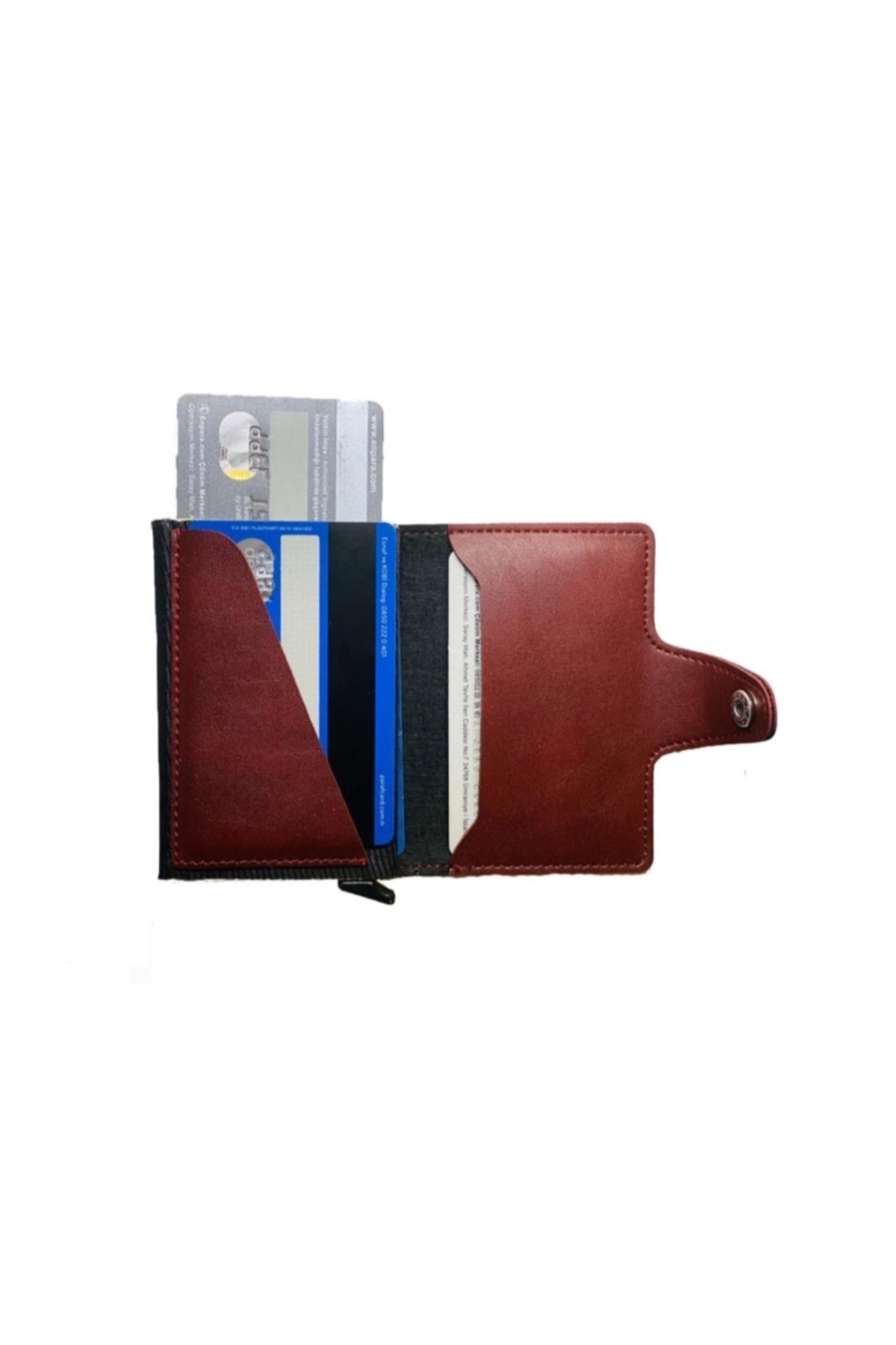 Claret Red Automatic Mechanism Faux Leather Men's Wallet-Card Holder