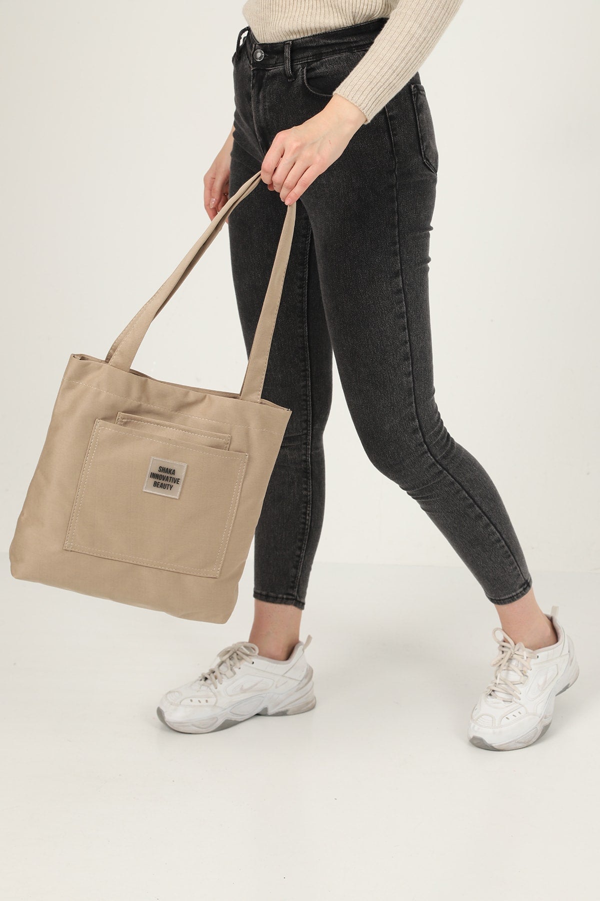 Mink U22 3-Compartment Front 2 Pocket Detailed Canvas Fabric Daily Women'S Arm And Shoulder Bag B:35 E:35