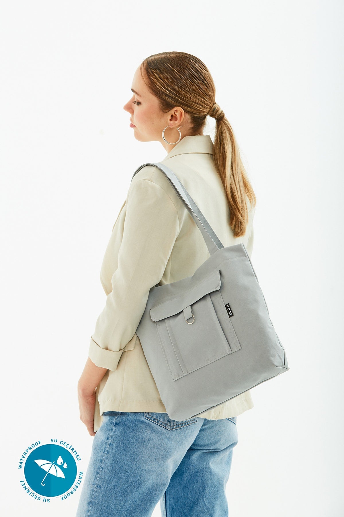 Gray U7 2-Compartment Large Volume Waterproof Fabric Women'S Sports Daily Arm And Shoulder Bag B:35 E:35