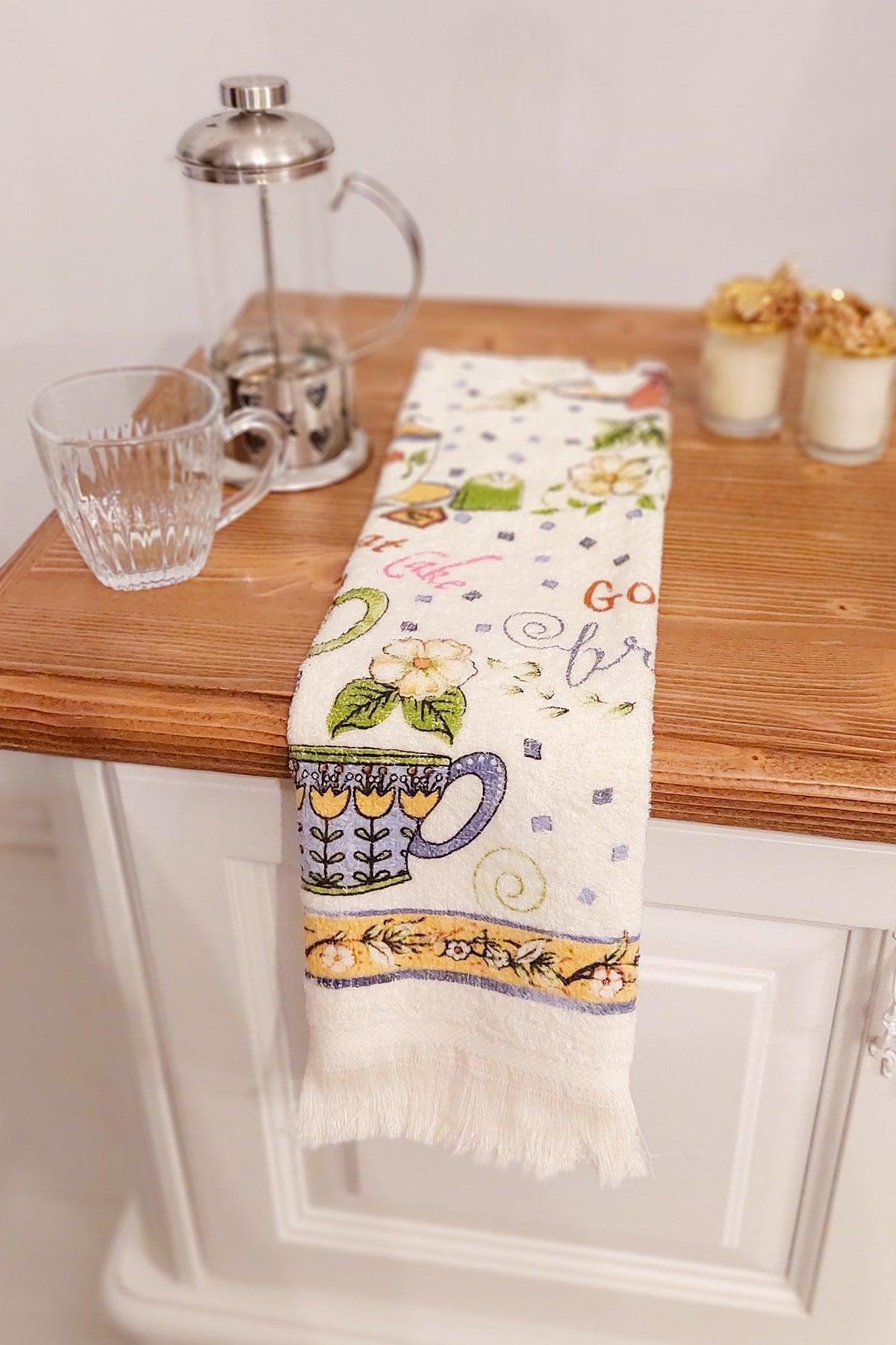 3 Piece Fringed Cotton 40x60 Cm Printed Towel Set Hand Face Kitchen Towel Soft Patterned Water Absorbent Set - Swordslife