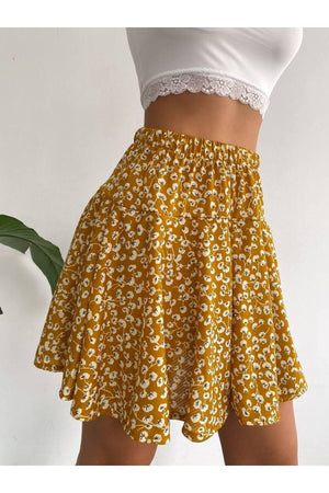Flower Patterned Yellow Short Skirt - Swordslife
