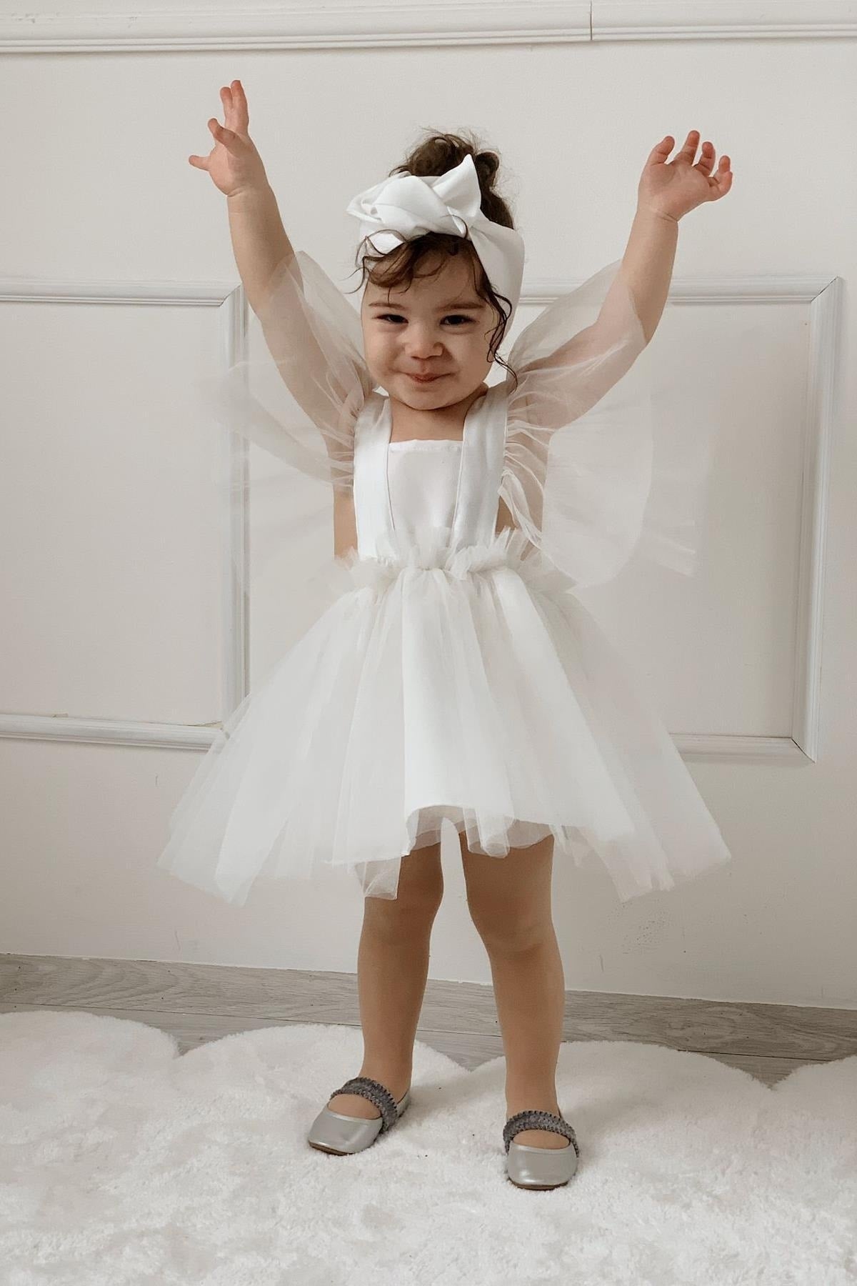 White Girls Kids Satin Evening Dress Girl Child Birthday Party Celebration Dress