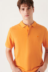 Men's Orange 100% Cotton Breathable Standard Fit Normal Cut Polo Neck T-shirt E001004