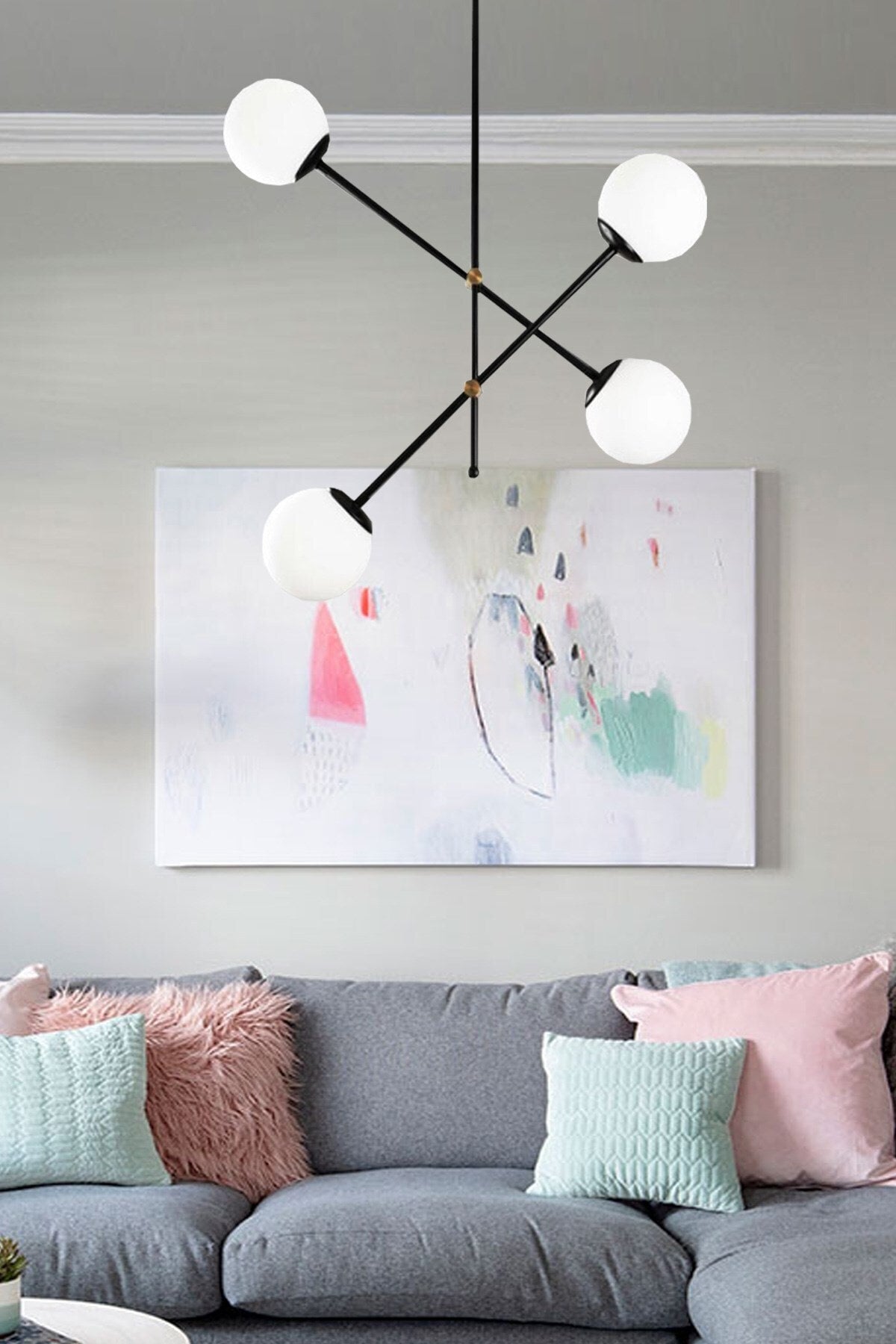 Delfina 4-teiliger schwarzer antiker Plafonier-Luxus-Kronleuchter-Glas