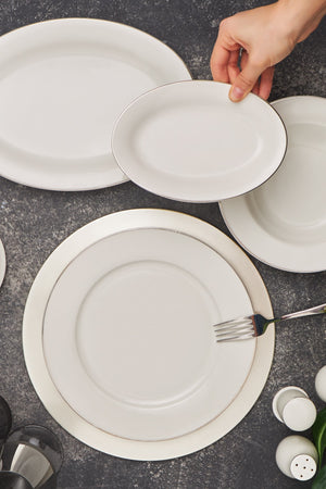 Lexi New Bone 56 Pieces Dinnerware Set For 12 People Platinum