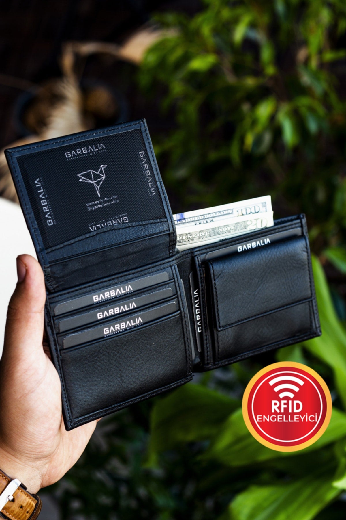 Jackson Echtleder Münzhalter RFID Blocker Natur Schwarz Geldbörse