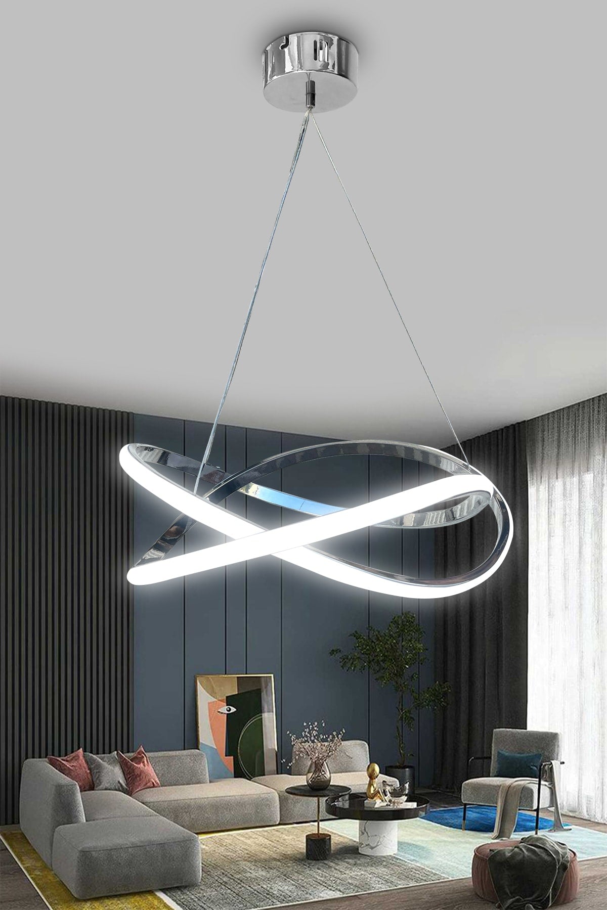 White Light Chandelier with Chrome Led Wave Led Chandelier