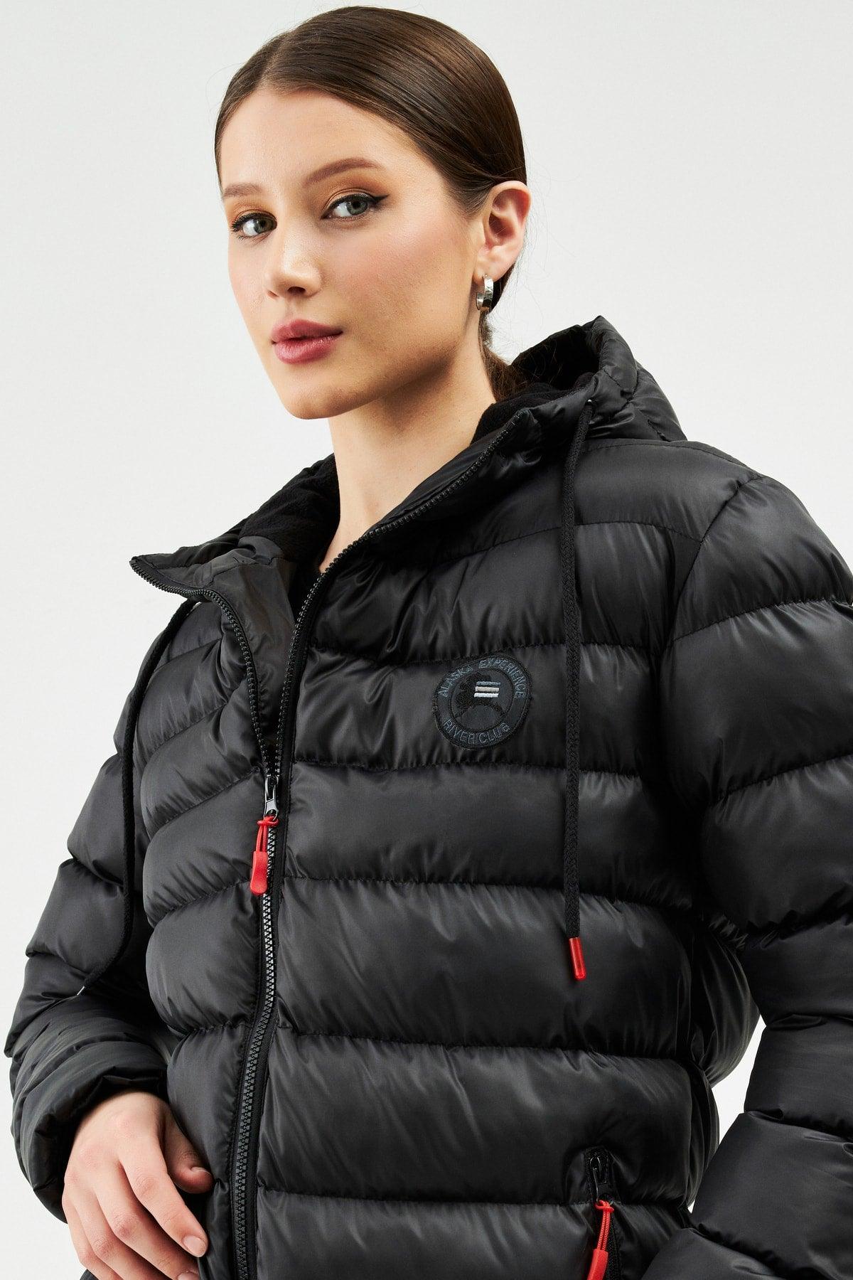 Women's Black Fleece Waterproof And Windproof Hooded Winter Down Jacket - Swordslife