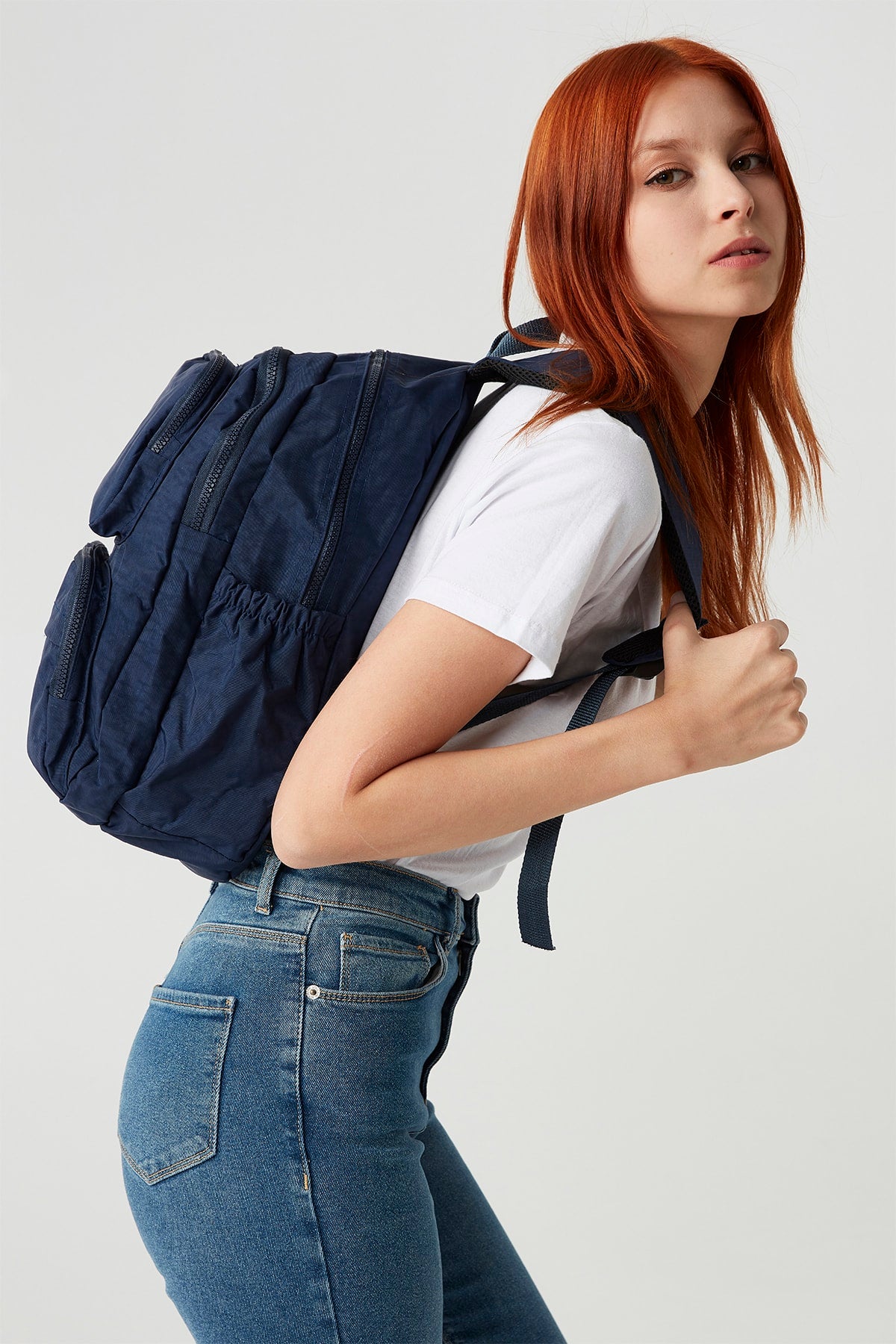 Fcstore Crinkle Fabric Waterproof Medium Size Navy Clinker Backpack/Laptop School Bag