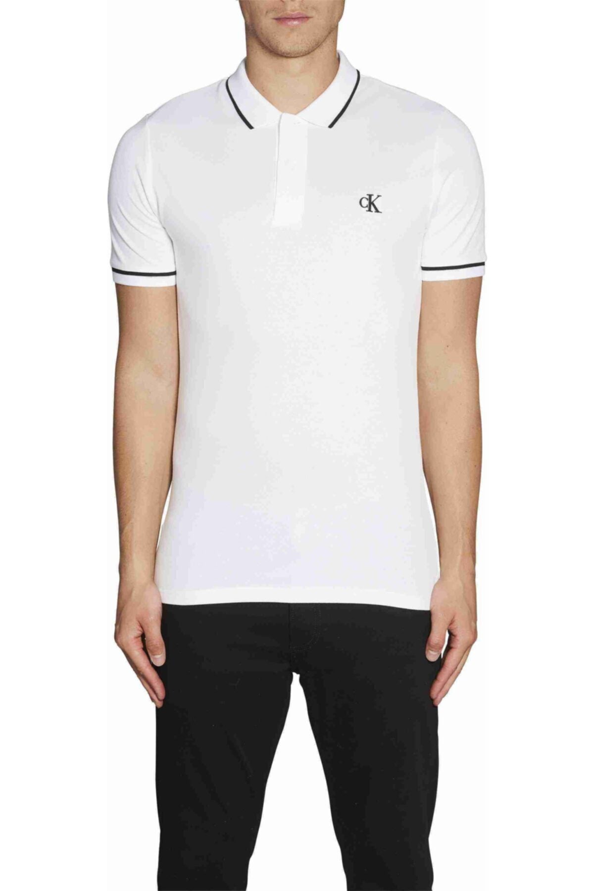 CK Tipping Slim Polo T-shirt J30J315603YAF J30J315603 YAF White