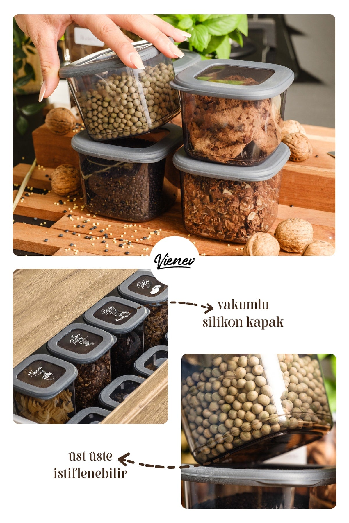 Quadratischer Frischhaltebehälter mit weißem Siebdrucketikett, 24er-Set, 8 x (0,55 Liter, 1,2 Liter, 1,75 Liter)