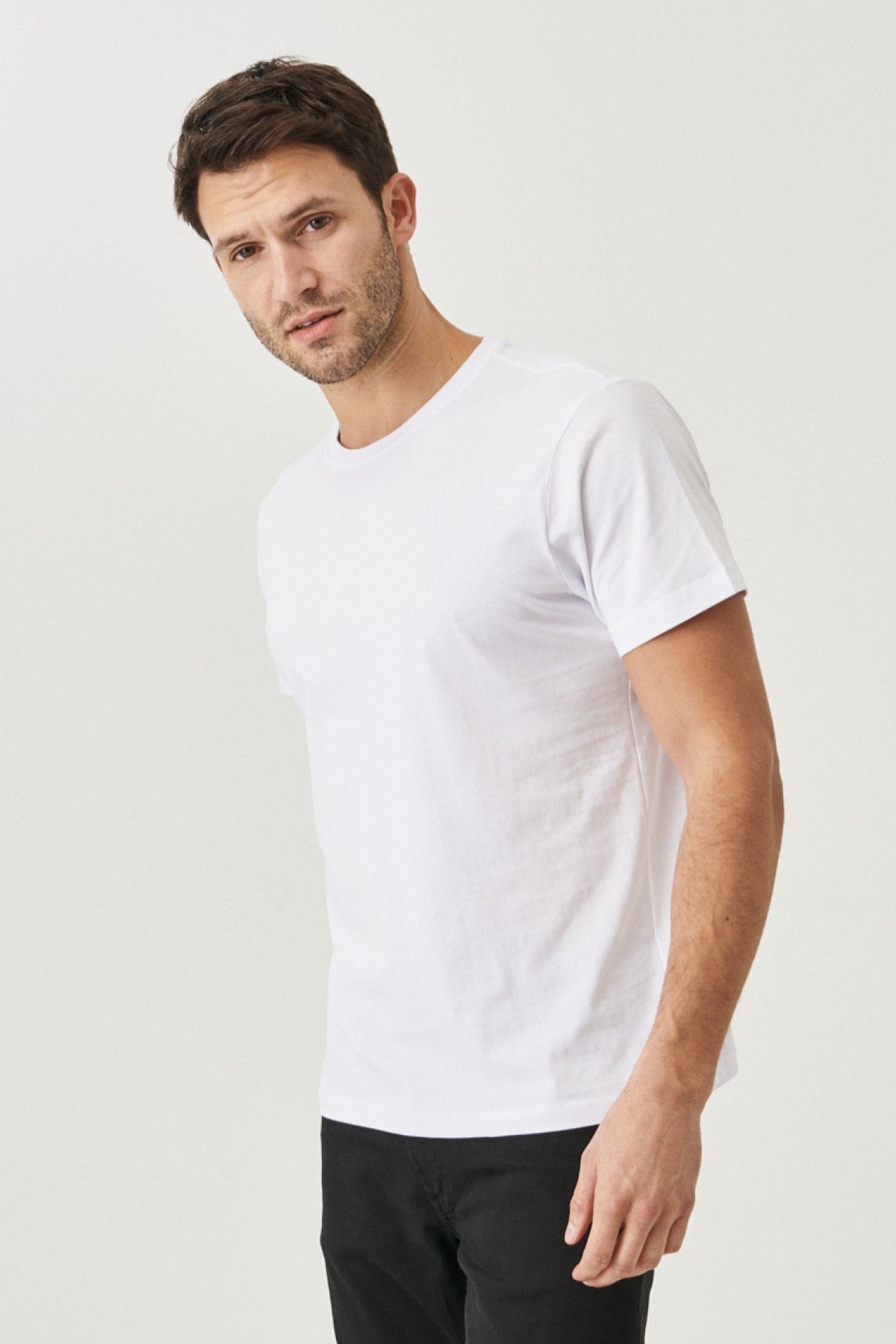 Men'S White 100% Cotton Slim Fit Slim Fit Crew Neck Short Sleeved T-Shirt
