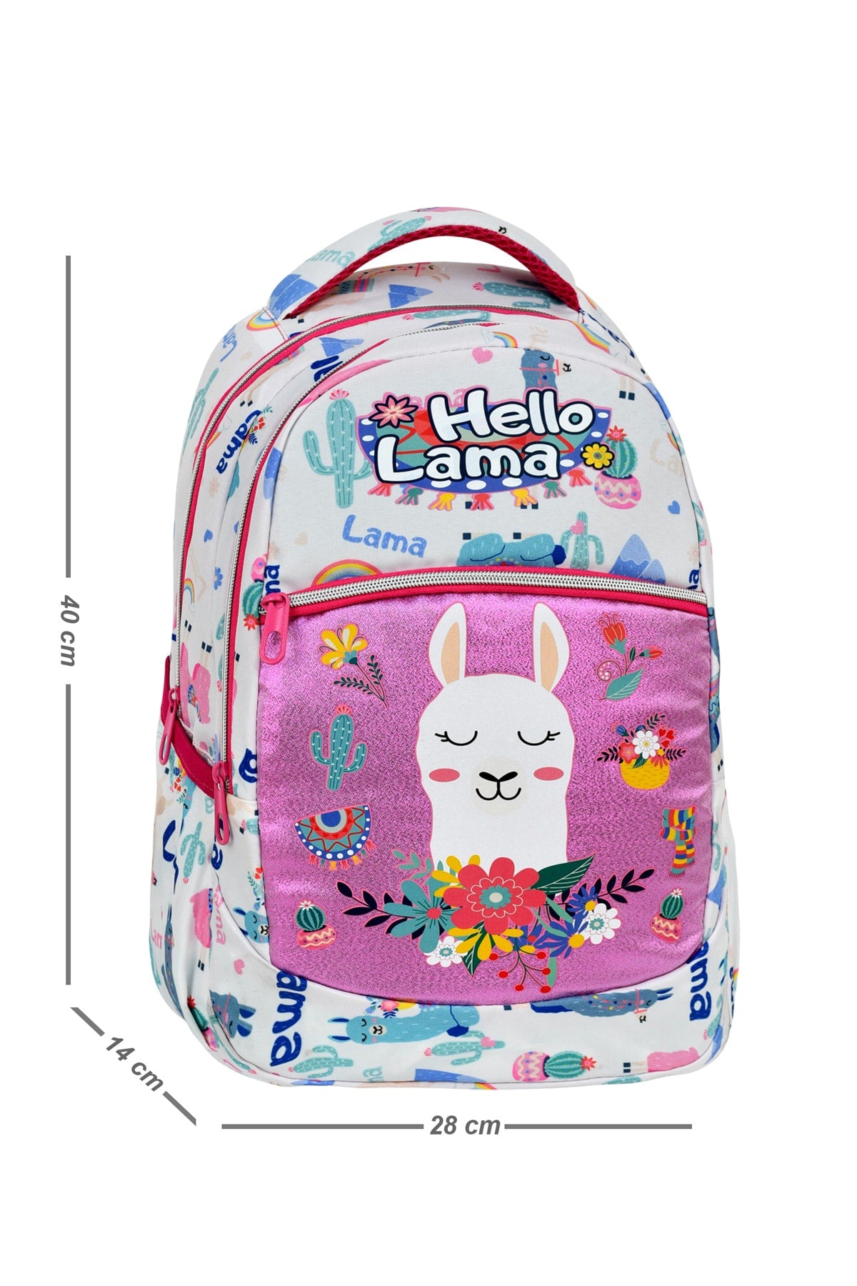Set of 3, Llama Patterned Patterned Primary School Bag Lunch Box Pen Holder