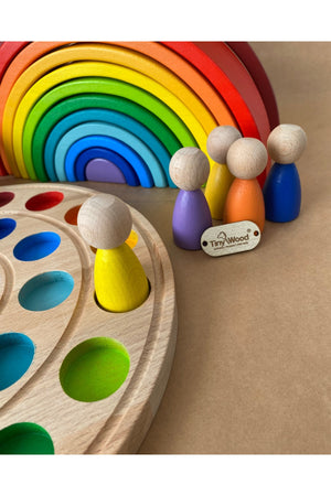 1 Jahr 12 Waldorf Regenbogen Peg Baby Tablett Set, Regenbogen 12 Stück farblich passendes Holzspielzeug