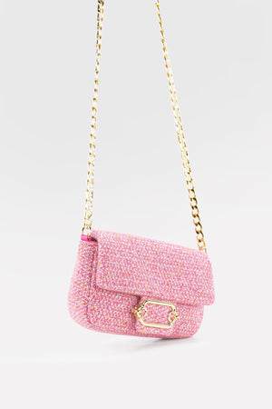Damen Tweed Pink Kette Magnetverschluss Umhängetasche 225