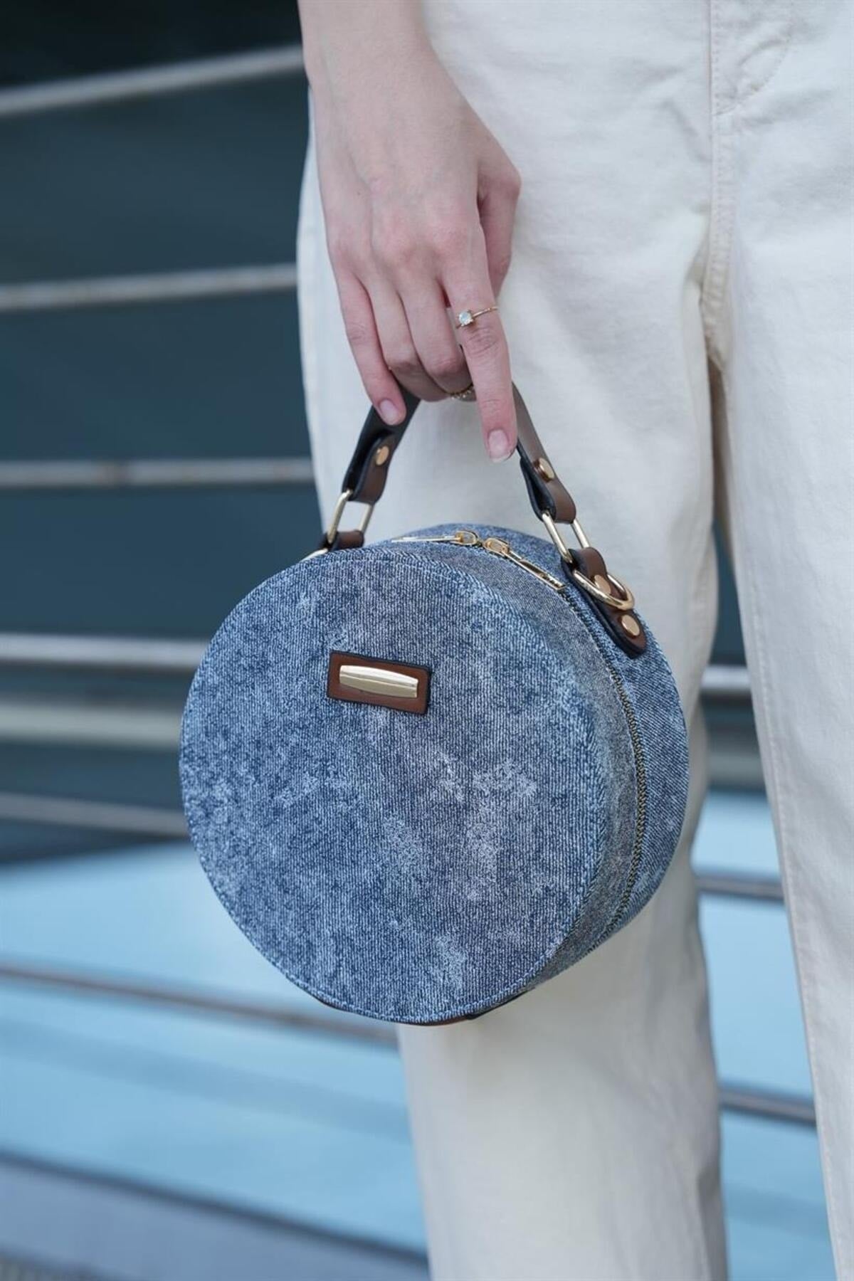 Blue Jeans Denim Women'S Round Shoulder Bag