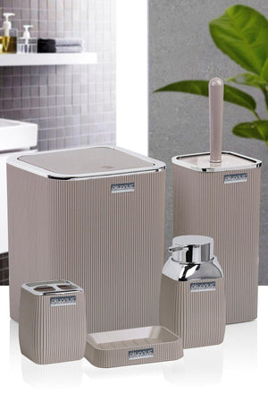 Mink Color Striped Chrome 5 Piece Bathroom Set - Swordslife