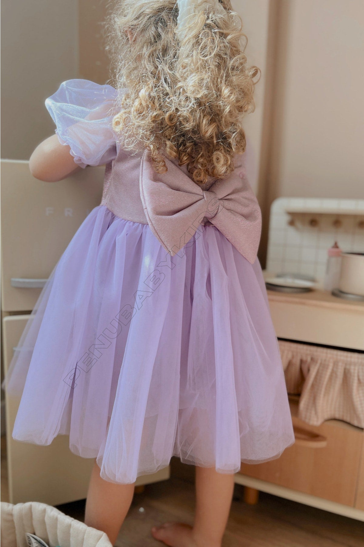 Purple Short Balloon Tulle Sleeve Detailed Tulle Baby Girl Dress - Cinderella