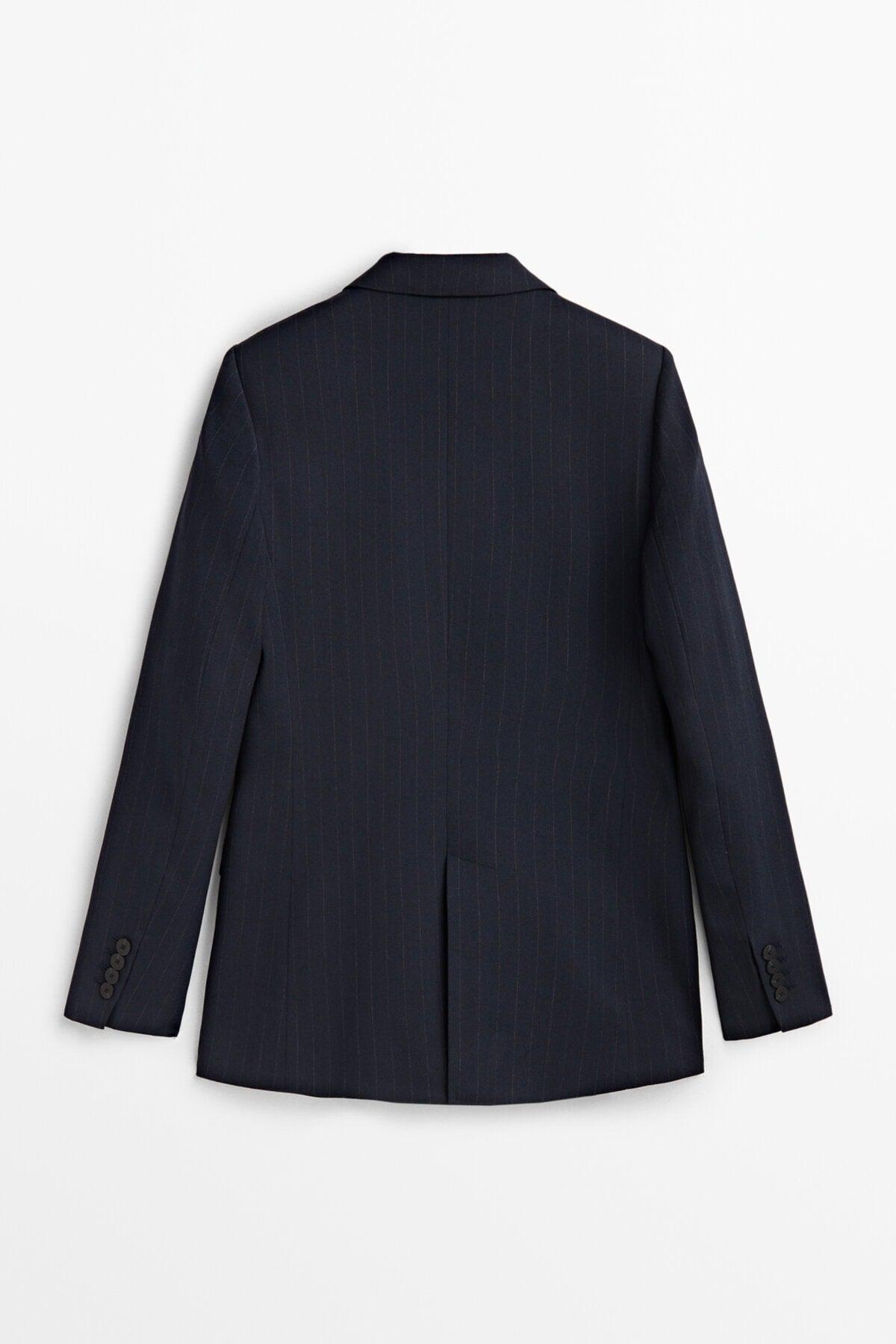 Pinstripe Classic Blazer with Decorative Double Breasted Design - Swordslife