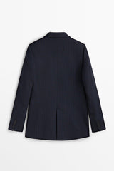 Pinstripe Classic Blazer with Decorative Double Breasted Design - Swordslife