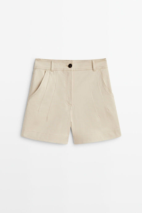 Stitch Detail Cotton Bermuda Shorts - Swordslife