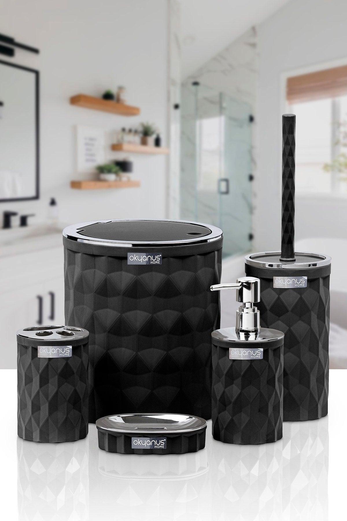 Diamond Black Chrome Click Cover 5 Pcs Bathroom Set - Swordslife