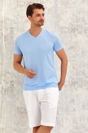 Gimaldo Men'S V-Neck T-Shirt - Blue