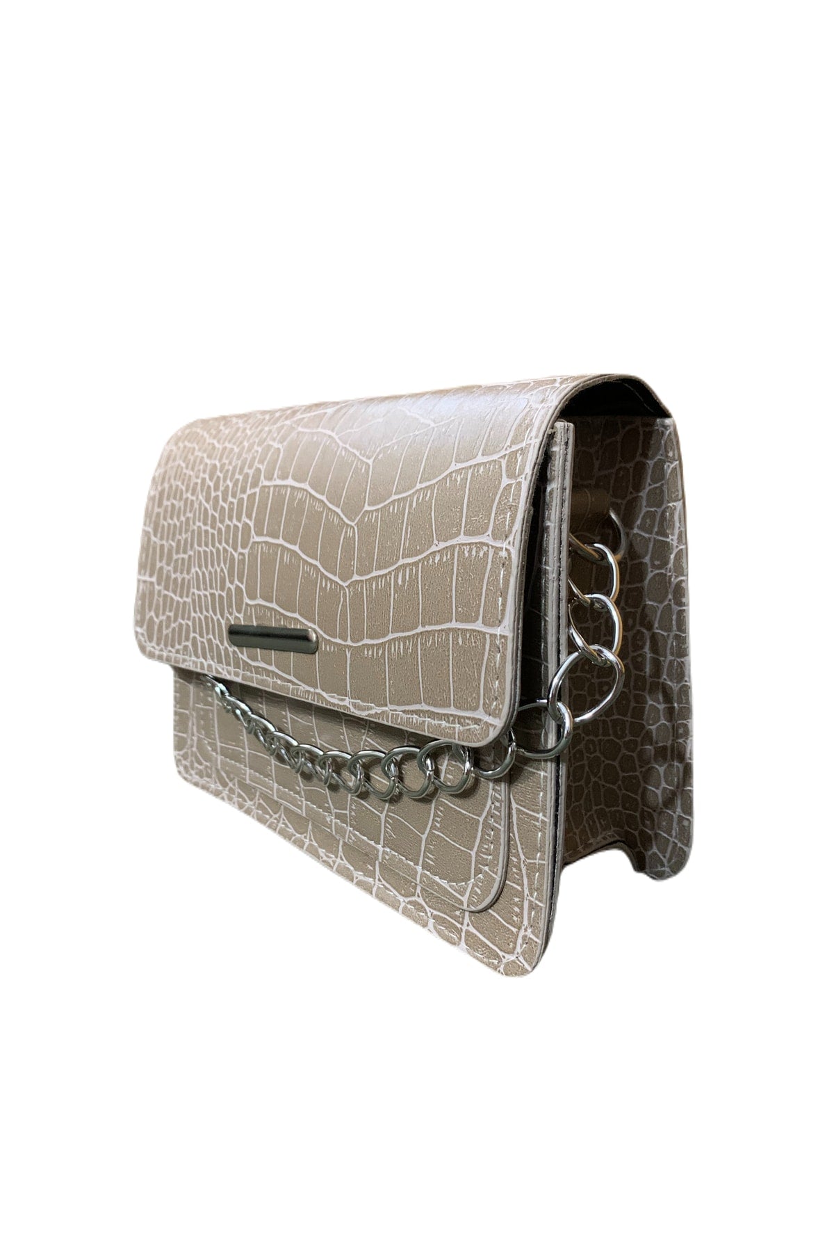 Damen Clutch Baguette mit Kettenriemen und Krokodilmuster