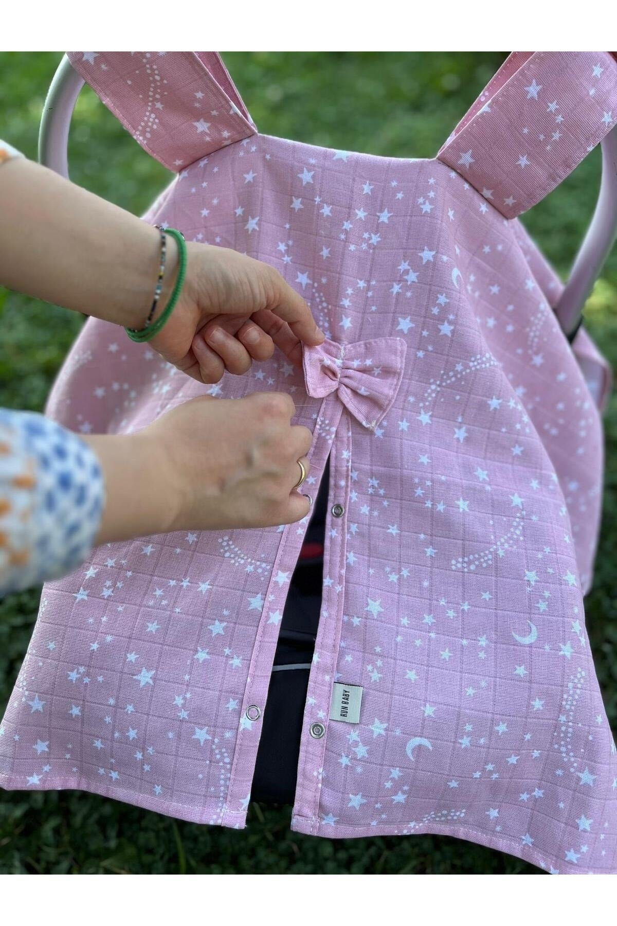 Run Baby Muslin Fabric Push-Up Stroller Cover (Pink Yildiz) 75X100Cm