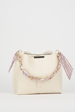 Women'S Mink Scarf Chain Accessory Soft Leather 3-Compartment Hand, Arm And Shoulder Bag