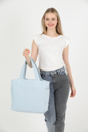 Blue U25 3-Compartment Side 2 Pocket Detailed Zipper Closure Canvas Women'S Arm And Shoulder Bag B:35 E:35 G: