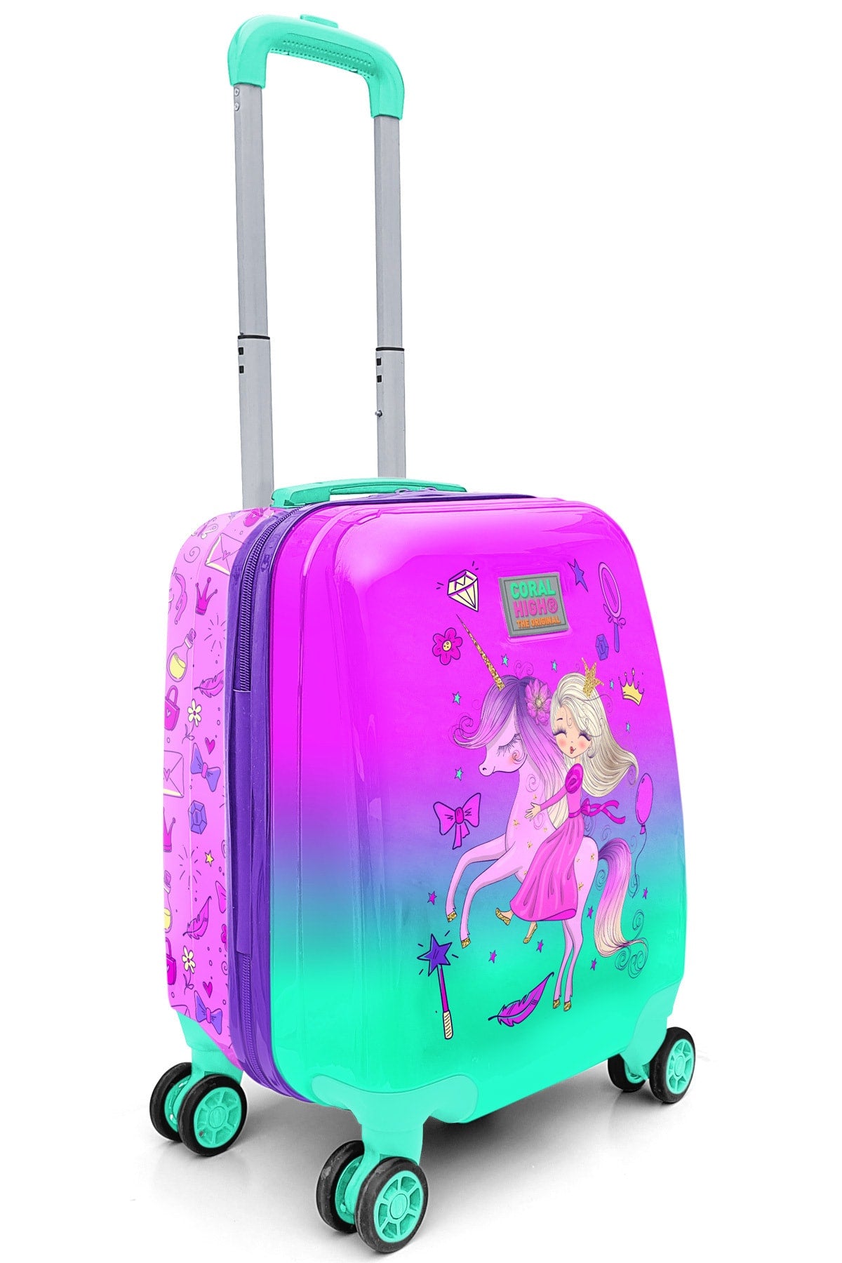 Kids Light Pink Purple Unicorn Princess Patterned Suitcase 16722