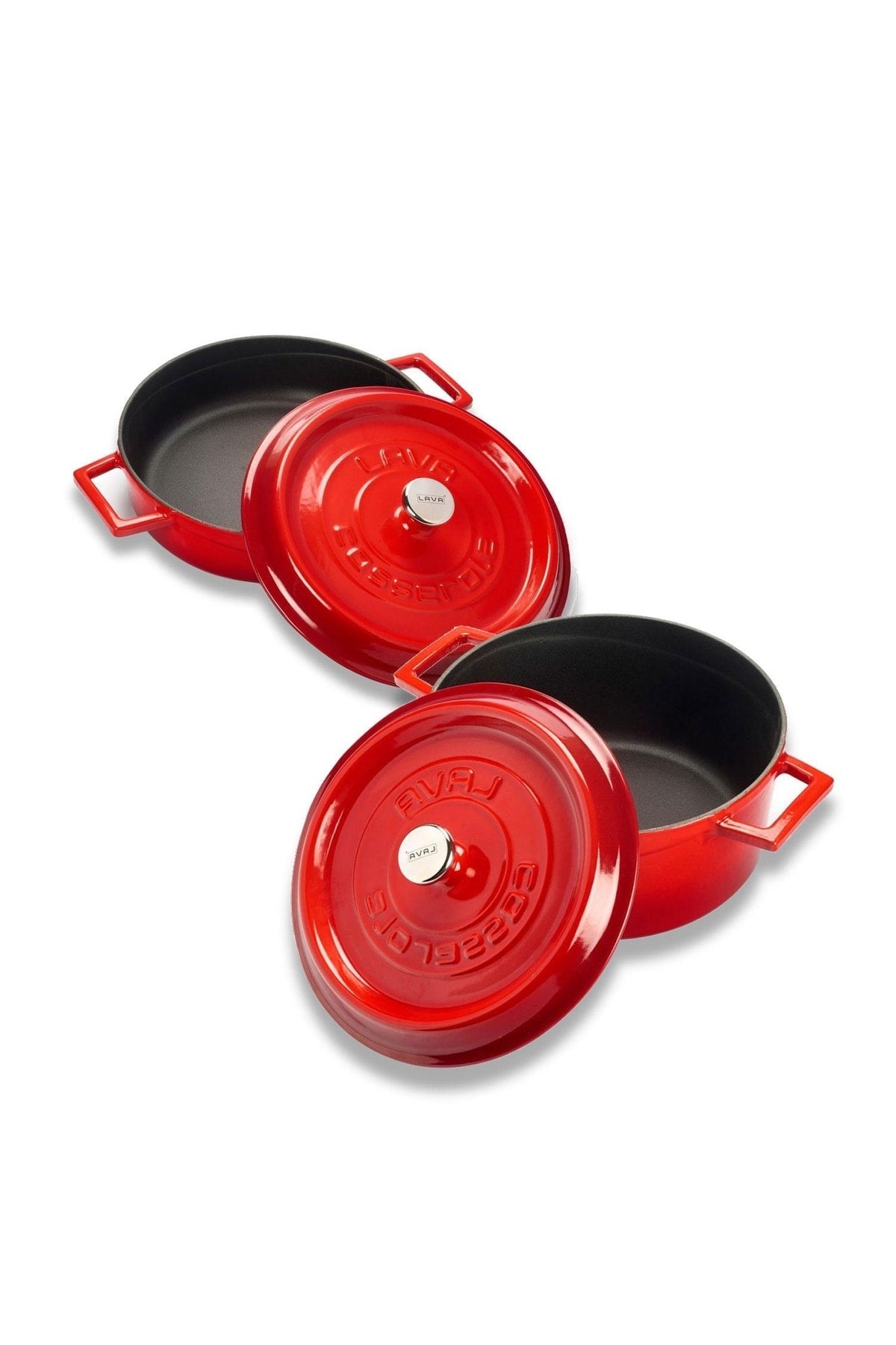 Cast Iron Round Deep And Shallow 5 Piece Cookware Set Red