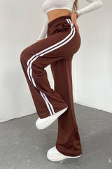 Women's Brown High Waist Striped Wide Leg Seasonal Sweatpants - Swordslife