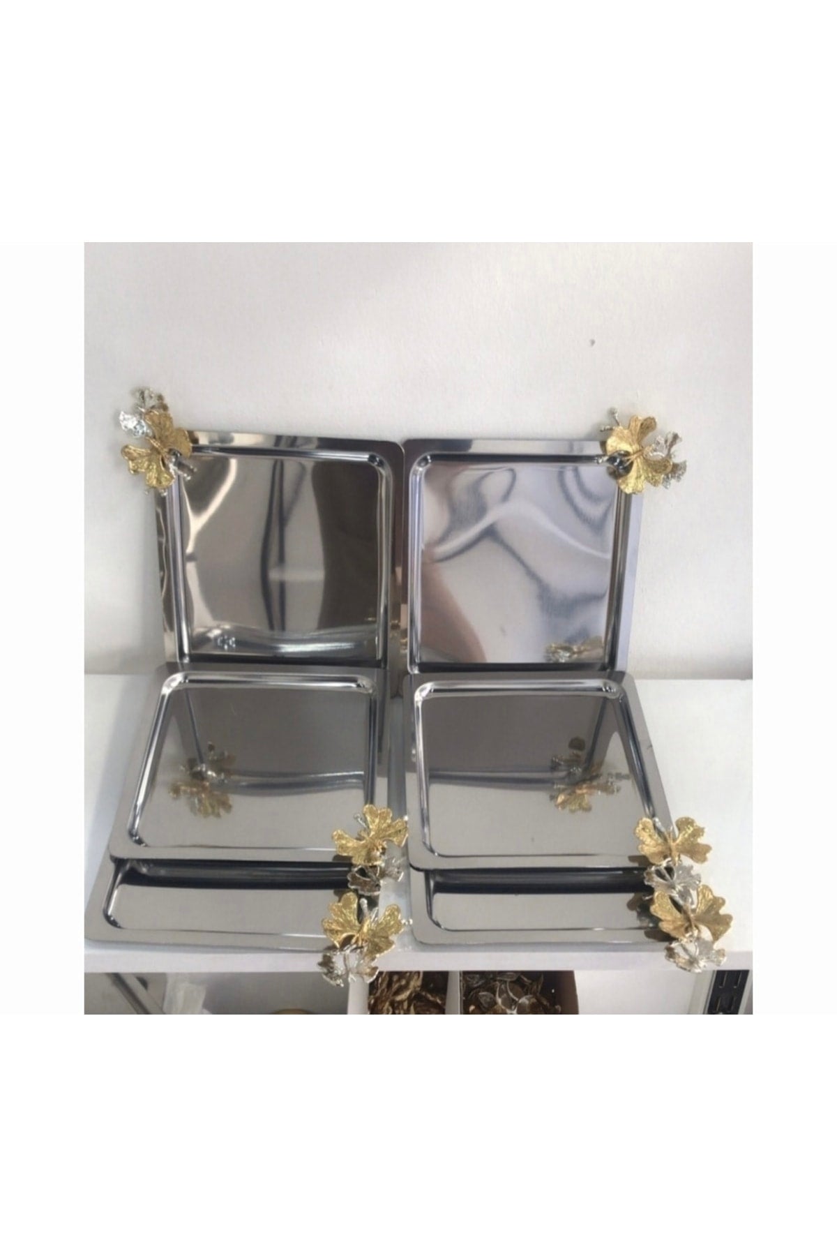 Stainless Steel Square Model 6 Coffee Tray With Butterfly Accessories Luxurious Presentation