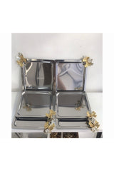 Stainless Steel Square Model 6 Coffee Tray with Butterfly Accessories Luxurious Presentation