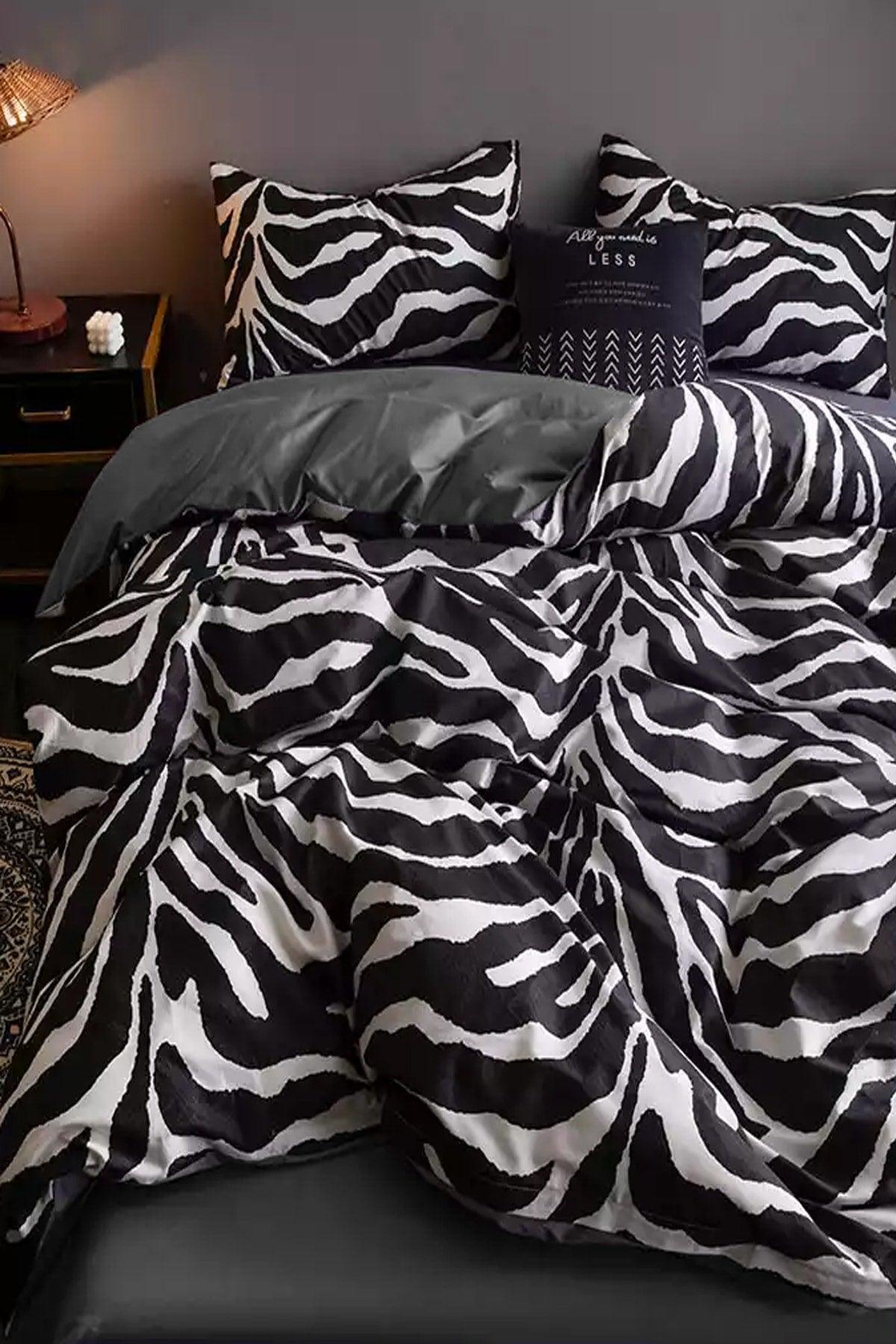Elastic Linen Duvet Cover Set Zebra Double Black - Swordslife