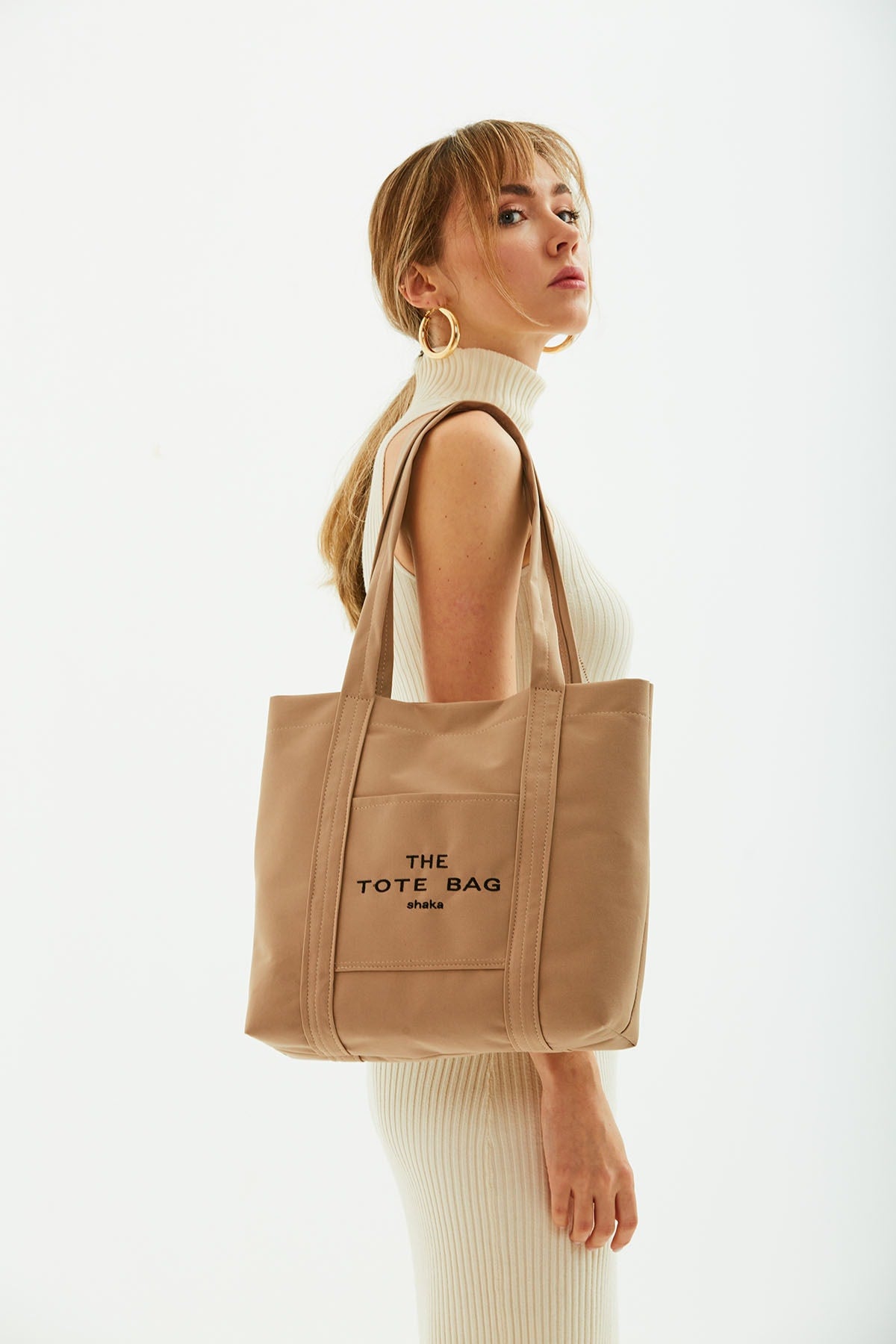 Mink U46 Snap Closure Front Pocket Detailed Tote Bag Embroidered Canvas Women'S Arm And Shoulder Bag U:30 E