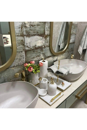 Royal Cream - Natural White Marble Bathroom Set 7 | Ball Object | Gold | - Swordslife